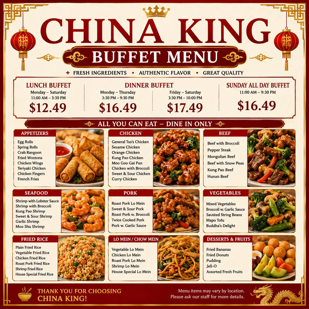 China King Buffet Menu With Prices