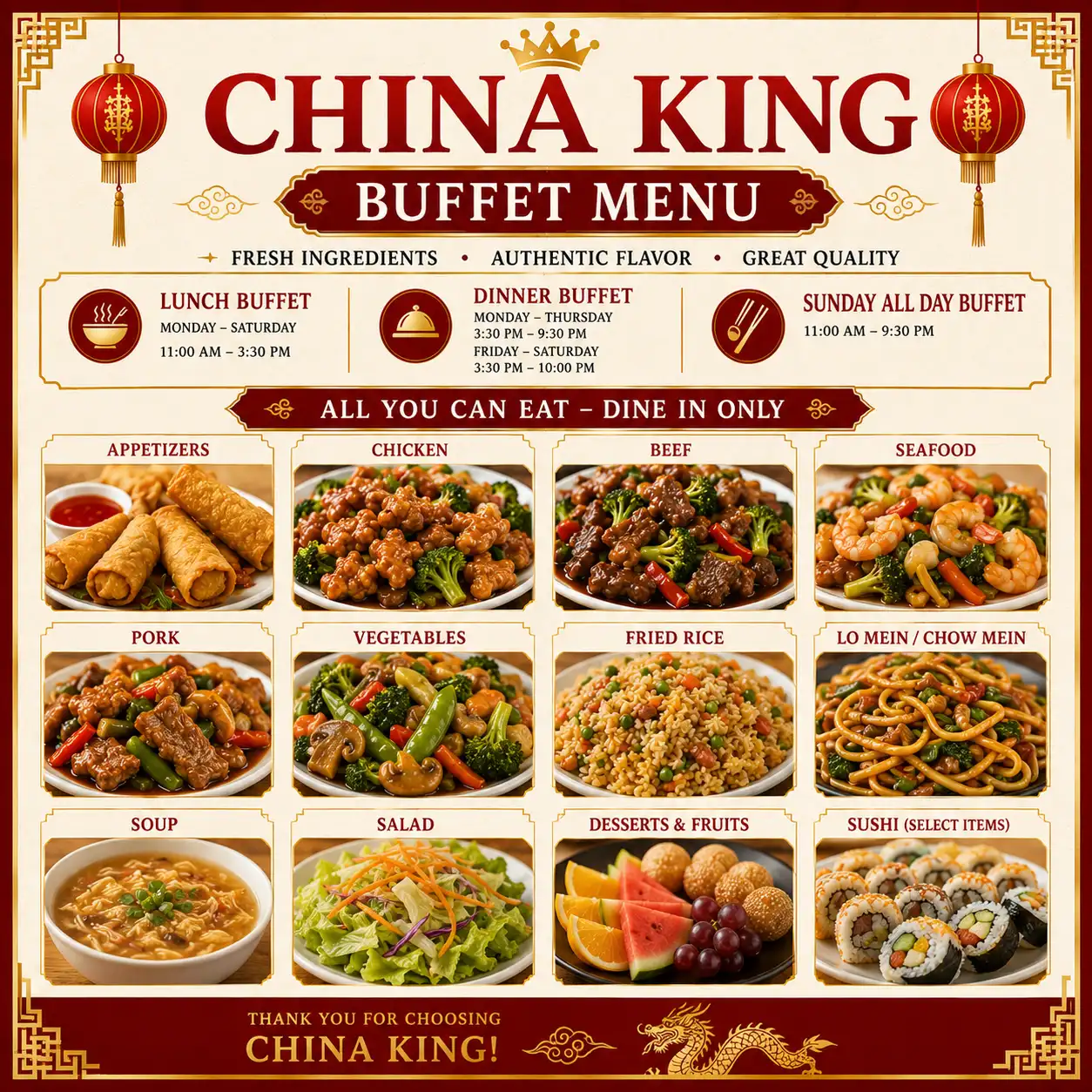 China King Buffet Menu